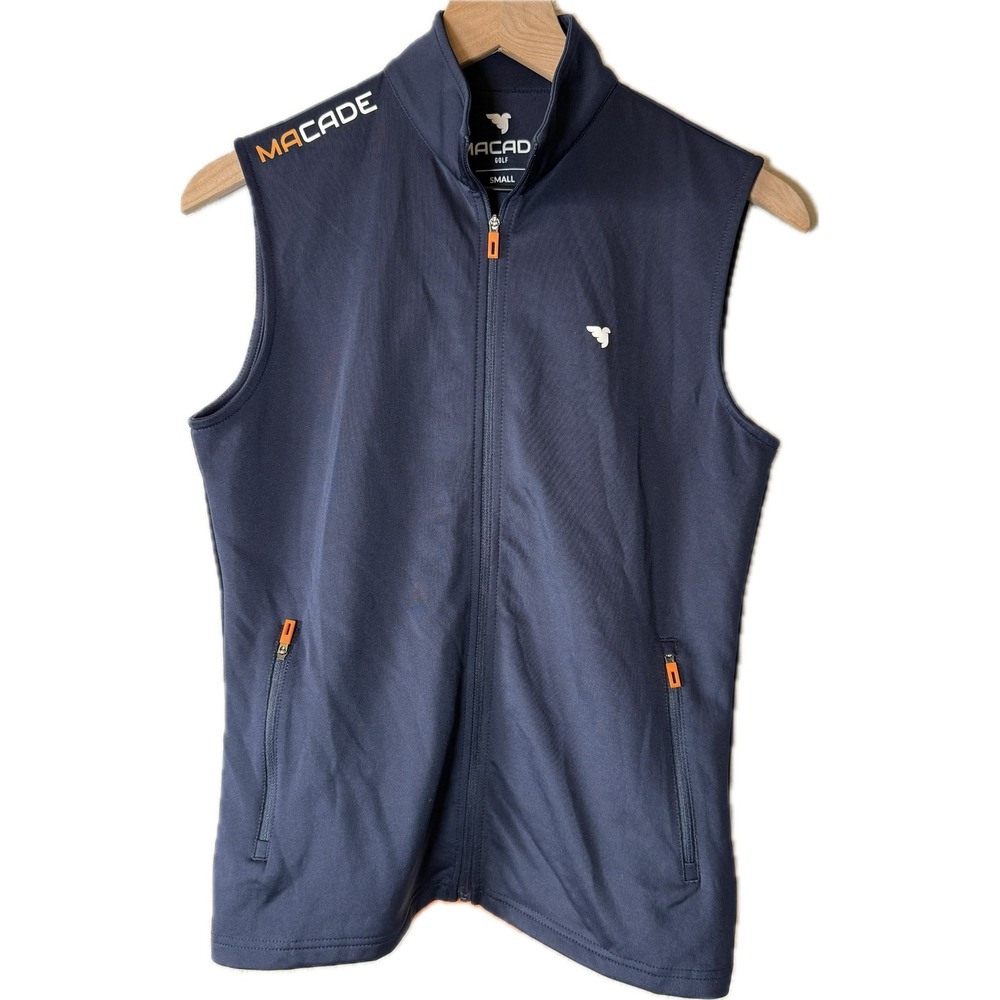 Macade Golf Navy Blue Orange Full Zip Technical Performance Vest Small